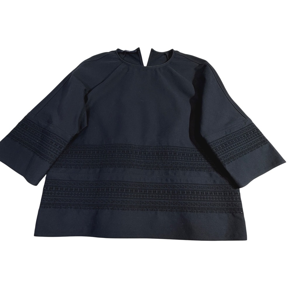 Sofie D'Hoore Cotton Top 2/EU 34 Black Eyelet Embroidery Three Quarter Sleeve